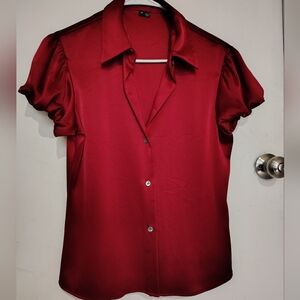 Theory Elegant Red Satin Blouse